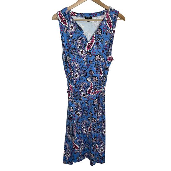 Talbots Womens Effortless Tie Waist Jersey Midi Dress XLP Blue Paisley Floral - Picture 2 of 9